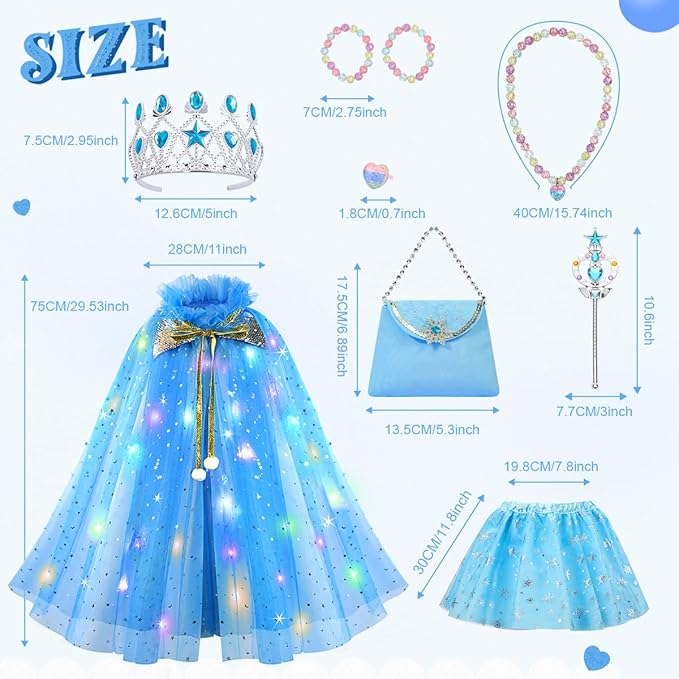 Meland Princess Dress up Clothes for Girl, 11Pcs Princess Cape with Kid Crown Toys,Dresses for Girl 3,4,5,6,7,8 Birthday Gift