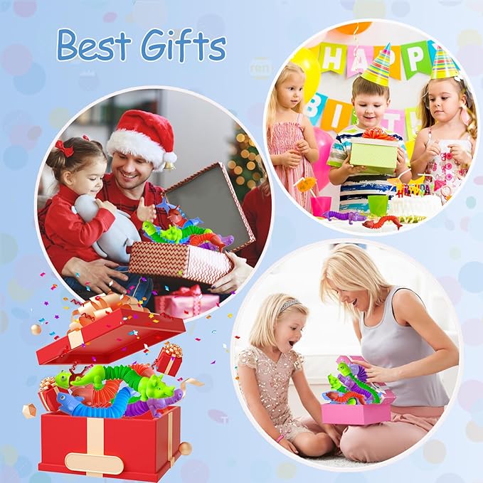 Pop Tubes Fidget Toys 24 Pcs,Party Favors Supplies Birthday Gifts for Kids Adults,Easter Basket Goodie Bag Stuffers,Sensory Toys for Anxiety ADHD Stress Relief,Treasure Box Toys Classroom Prizes
