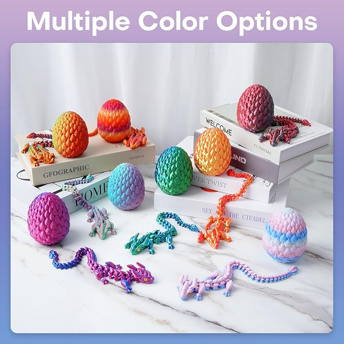 FYEFKJSA 3D Printed Dragon Eggs with Dragon Inside - 12Inch,Articulated Fidget 3D Printed Animals, Interesting Decorative Gift, Easter Basket Essentials Stuffers (Random Ocean Tides)