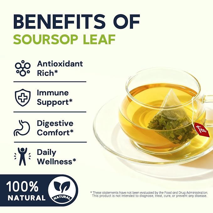Soursop Leaf Herbal Tea (Graviola) - Caffeine & Sugar Free, 80 Teabags