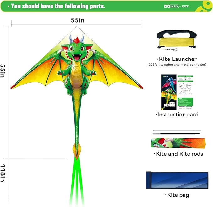 Cartoon Dragon Kite is Suitable for Children and Teenagers, Including Boys and Girls. This Kite is Extremely Easy to Fly and is Perfect for Family outings, Outdoor Games and Activities.