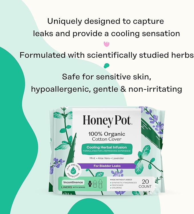 The Honey Pot Company - 80ct - Herbal Panty Liners for Women - Organic Incontinence w/Wings - Infused w/Essential Oils for Cooling Effect - Postpartum Essentials - Feminine Care