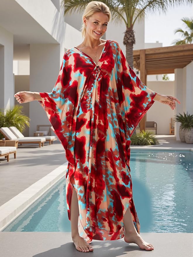 Mumu Dresses for Women Plus Size, Bohemian Kaftan Beach Cover Up Long Maxi Nightgown Soft Loungewear