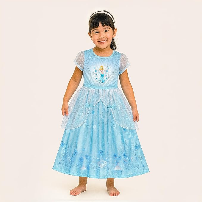 Disney Girls' Princess Dress Nightgown, Fantasy Gown, Soft & Cute Pajamas for Kids