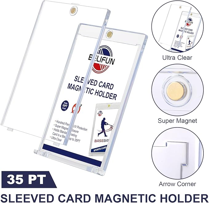 20-Pack One Touch Sleeved-Card Magnetic-Holders - 35PT Trading Card Holders, UV Protection Clear Acrylic Card Cases, Magnet Case Protectors for Game Cards, Baseball Cards, Sports Cards, Standard Cards