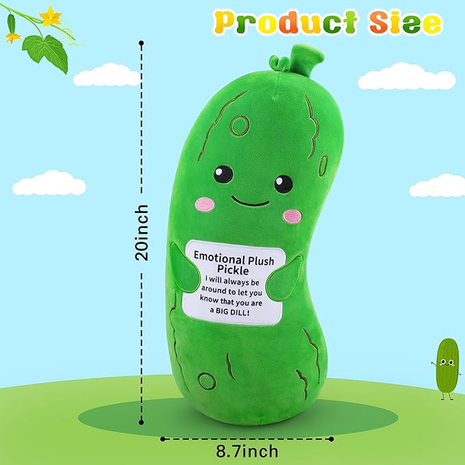 Emotional Plush Pickle-20” Pickle Stuffed Animal,Food Plushies Cucumber Stuffed Animal with Positive Warm Words,Kawaii Plush Toy Kids Birthday Gifts,Adult Vegetable Lover Plushie Pillow
