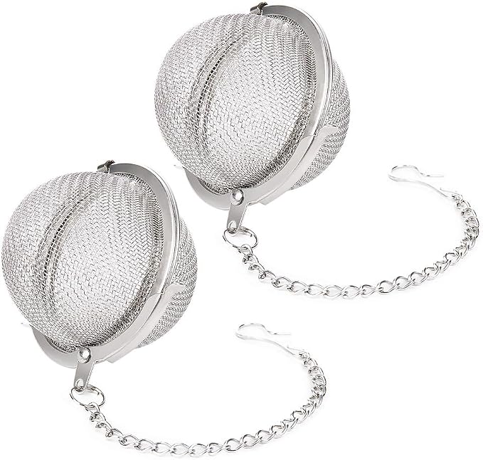 2Pcs Stainless Steel Tea Infuser Strainer, 2.04 Inch Metal Fine Mesh Tea Spice Ball for Loose Leaf Tea, Tea Filter with Chain Hook, Tea Interval Diffuser for Spices, Seasonings