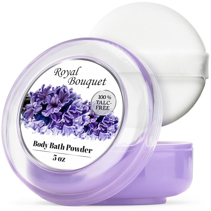 R-NEU Body Powder for Women with Powder Puff, 100% Talc-Free, Elegant Royal Bouquet Scented Dusting Powder, After Bath for Soft Skin, Extra Large, 1 Pack (5oz)