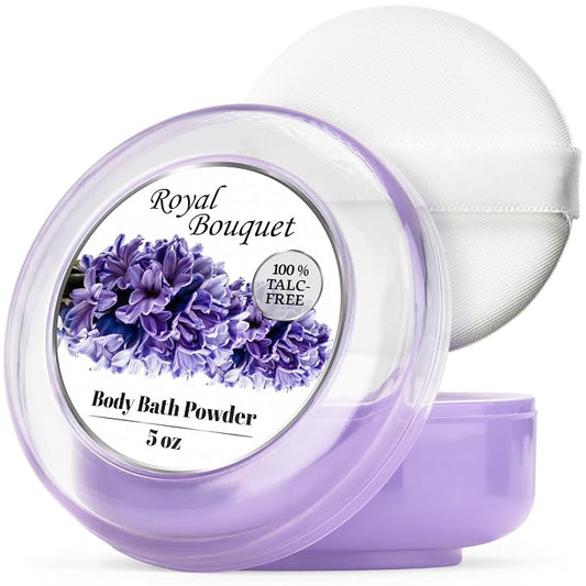 R-NEU Body Powder for Women with Powder Puff, 100% Talc-Free, Elegant Royal Bouquet Scented Dusting Powder, After Bath for Soft Skin, Extra Large, 1 Pack (5oz)