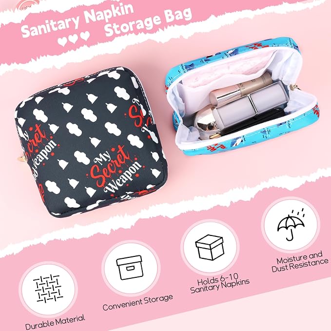 Sanitary Pad Storage Bag Portable Period Bag for Teen Pads/Sanitary Napkins/Small Tampons, Sanitary Napkin Storage Bag First Period Gifts for Teen Girls (Secret Weapon)