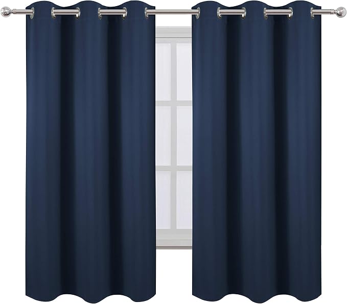 LEMOMO Navy Blue Thermal Blackout Curtains/38 x 63 Inch/Set of 2 Panels Room Darkening Curtains for Bedroom