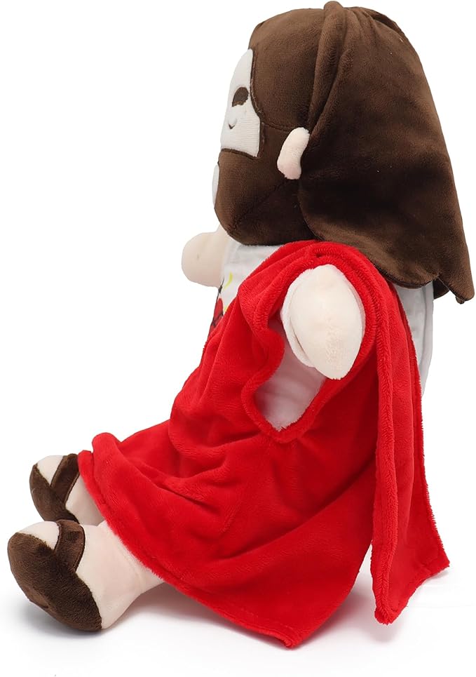 Officially Jesus Plush Breathing Soothing Stuffed Animal Heart of Jesus Toy Savior Doll for Church Sunday School Religious Easter Gift for Kids (Red)
