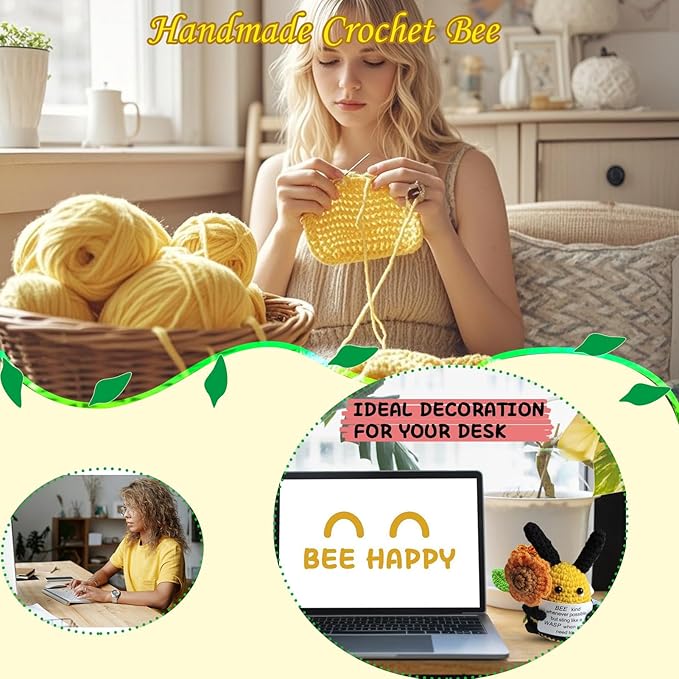 Birthday Gifts for Women Men Mon Dad,Thank You Emotional Support Crochet Bee for Friends, Positive Cute Handmade Animal Stuff, Funny Christmas Easter Present, Office/Home Decor