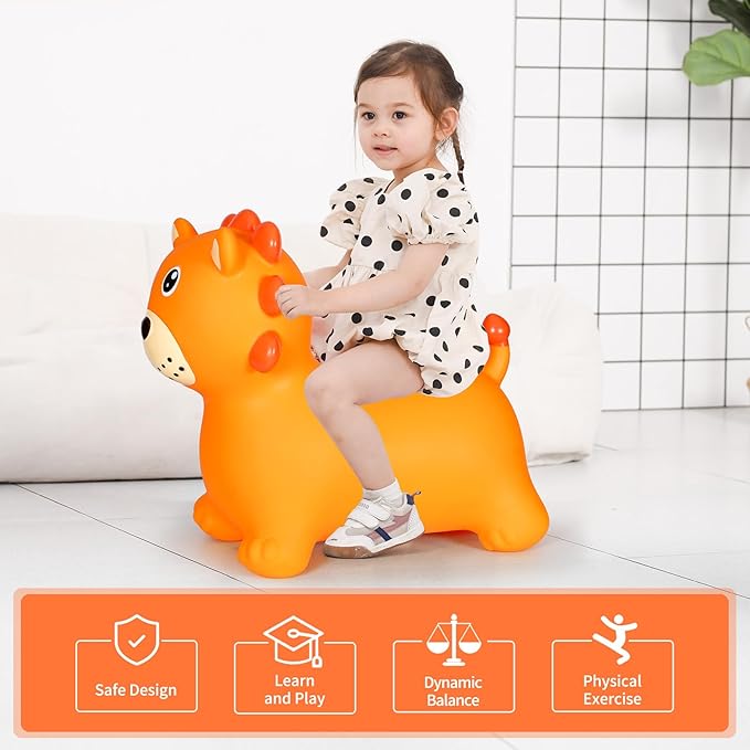 INPANY Bouncy Horse, Lion Hopper Toys, Toddlers Bouncing Animal, Kids Ride on Rubber Bouncer, Inflatable Jumping Horse, Outdoor Indoor Birthday Gifts for 2 3 4 Year Old Girls Boys