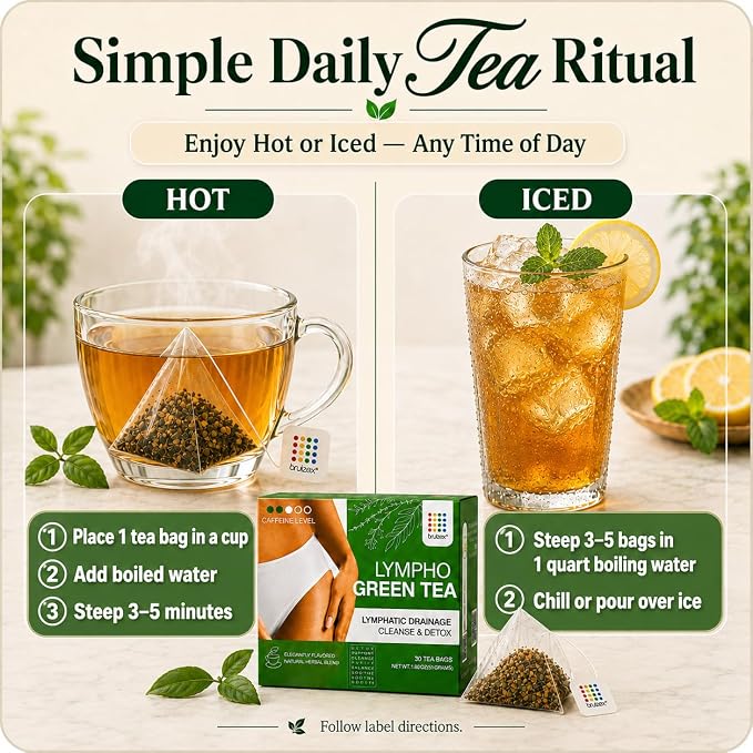 Bruizex Lymphatic Green Tea, Lymphatic Drainage Cleanse & Detox, Natural Herbal Blend for Lymphatic System Health, Post Surgery Recovery Liposuction, BBL, Tummy Tuck, Lipedema & Lymphedema, 30-Pack