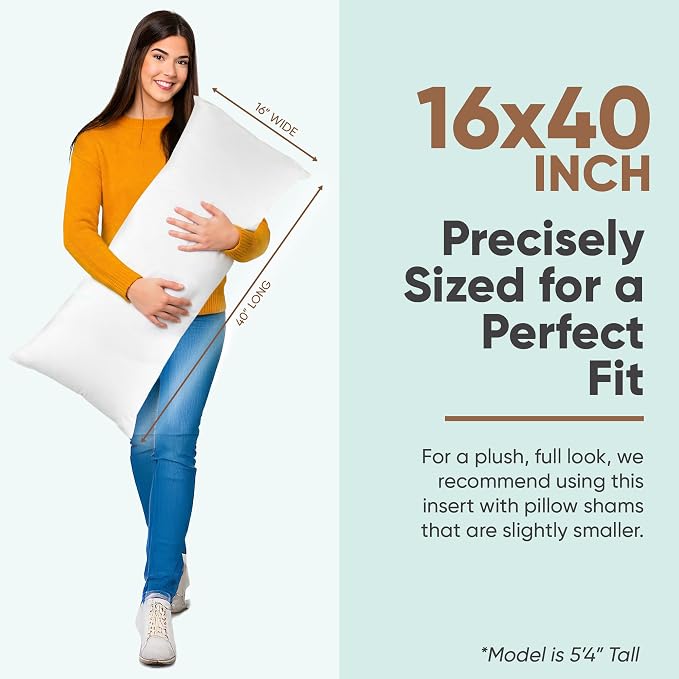 Pillowflex Synthetic Down Pillow Insert 16x40 in - Karate Chop Pillow | Large Rectangle Sham Form, Plush Polyester Cotton Blend, Cloud-Like Comfort, Clump-Resistant Fill, Smooth Elegant Finish