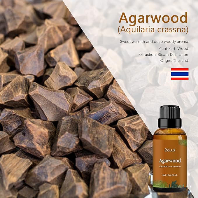 Agarwood Essential Oil, ESSLUX Aromatherapy Oils for Diffuser, Massage, Soap, Candle Making, Perfume, 30 ml