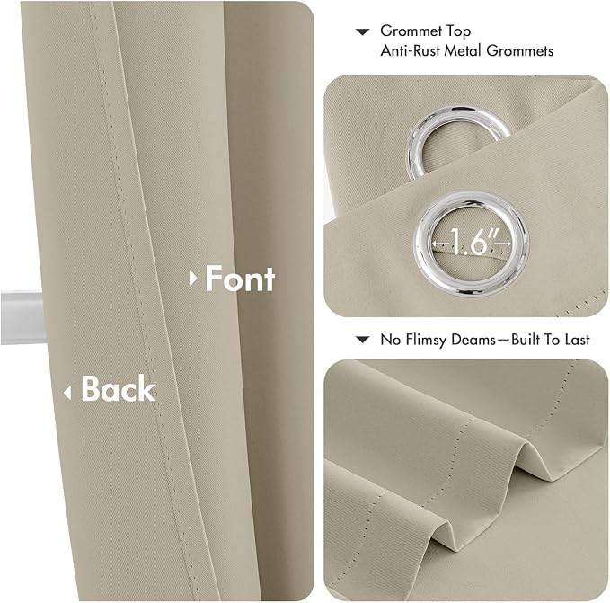 MIULEE Blackout Curtains for Bedroom 2 Panels 40 x 45 Inch Long Sand | Thermal Insulated, Living Room Darkening Grommet Drapes, Noise Reducing, Light Blocking Window Treatments