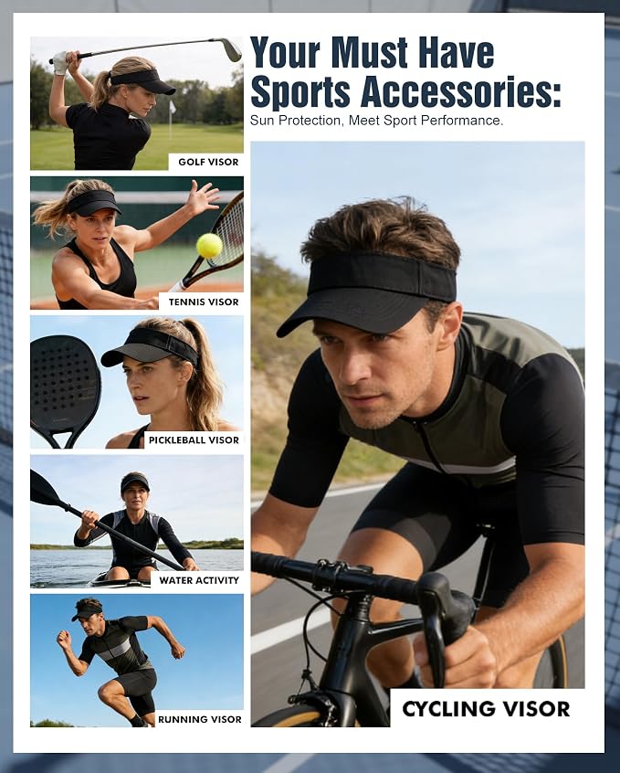 Zando 3.2" Structured Brim Visor Hats for Women, UPF 50+, Golf/Tennis | 3.2"Structured Brim Adds Sun Coverage, Steady View, Quick-dry Sweatband, Open-Top Ponytail Fit, Adjustable Fit & Lightweight