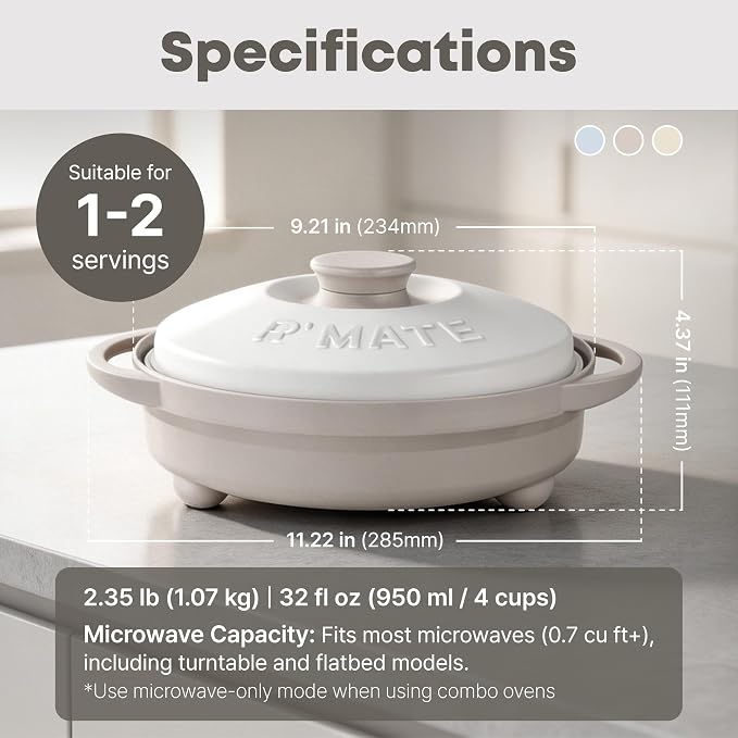 Rangemate Signature Microwave Searing Grill Pan, 750°F (400°C) Searing Crisper with Lid, Quick Meals Multi-Cooker for RV and Dorm, 100% Dishwasher Safe, Himalayan Greige