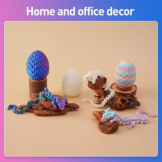 FYEFKJSA 3D Printed Dragon Eggs with Dragon Inside - 12Inch,Articulated Fidget 3D Printed Animals, Interesting Decorative Gift, Easter Basket Essentials Stuffers (Red Green Blue)