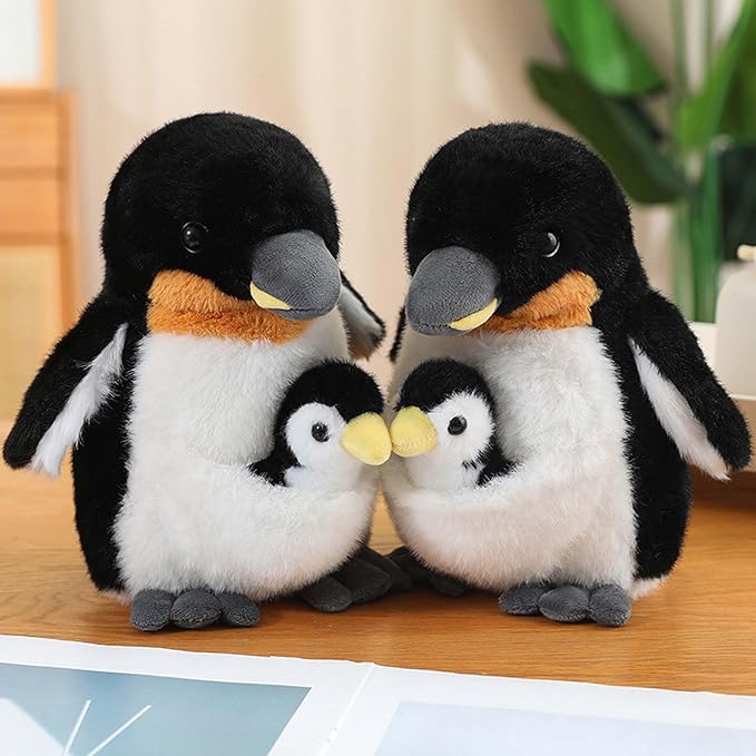Plush Mum Penguin with Baby Stuffed Toys Prentend Play Animals Dolls Gifts for Kids 10Inches