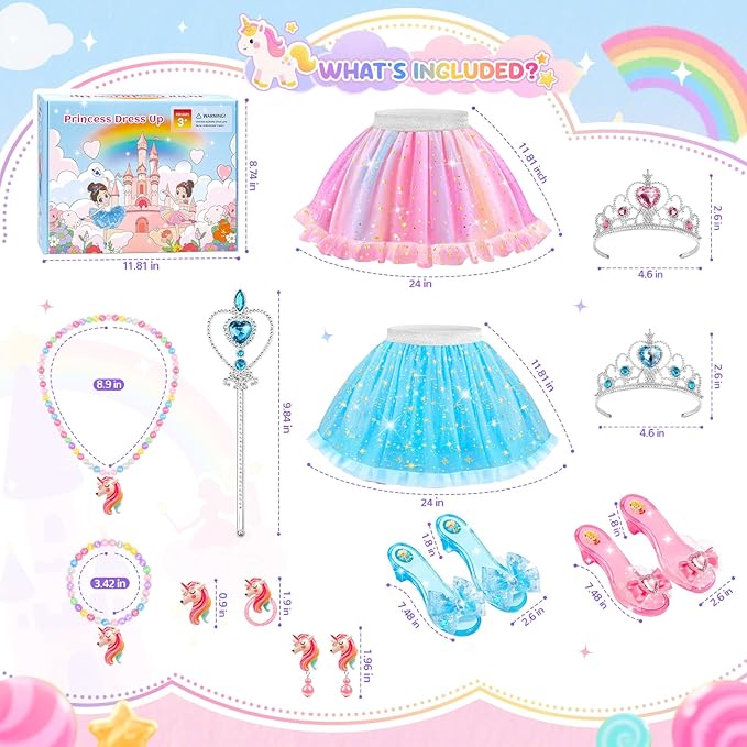 Myfolrena Princess Dress Up Shoes for Little Girls 3-6，Kids Pretend Play Clothes for Toddlers with Tutu,Shoes and Accessories,Christmas Thanksgaving Birthday Gift Toys