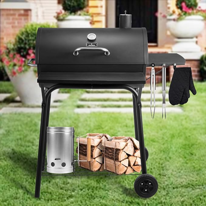 Charcoal Grill Outdoor BBQ Grill 30INCH Barrel Charcoal Grills with Side Table, 627 Square Inches, Outdoor Backyard Camping Picnics, Patio and Parties, Black by DNKMOR