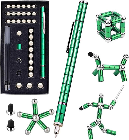 Fidget Pen, Cool Toys Pen Decompression Magnetic Metal Pen, Desk Toys Multifunctional Deformable Writing Pen, Basket Stuffers Gadgets Gift for Kids Adults (Big-Green)