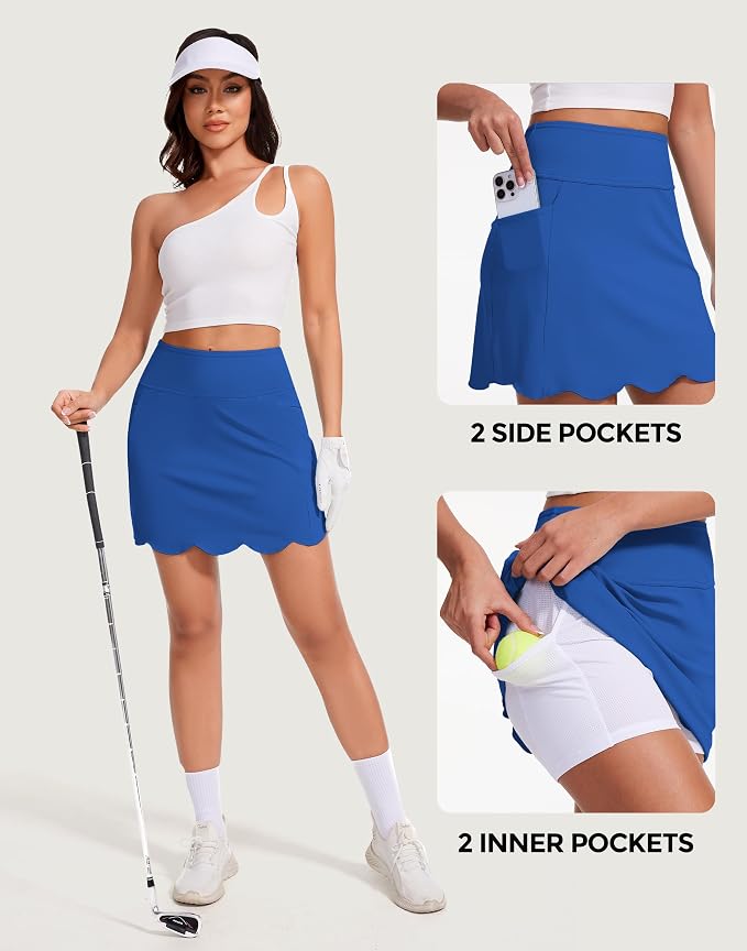 Skorts for Woman with Pockets 16" Golf Athletic Skirts Scalloped Hem Tennis Skirt Dressy Casual
