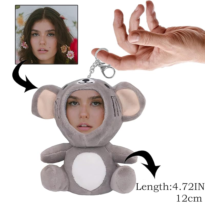 Personalized Mouse Stuffed Animal Key Chain – Customizable Rat Plush Toy, Gift with Your Face Photo,5 inches