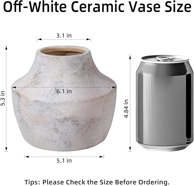 Ceramic Flower Vase, 5.3 Inch Rustic Vase for Flowers, Small Terracotta Pottery Vase for Home Decor, Farmhouse Decorative Vase for Living Room Kitchen Table Shelf Bedroom Decor