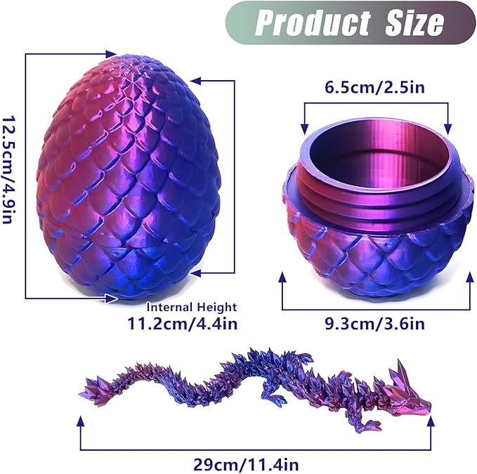 Pigmiss 4Packs 3D Printed Dragon Egg Crystal Dragon Fidget Toy Full Articulated Dragon Mystery Dragon Eggs with Dragon Inside Home Office Desk Decor Gifts Toys