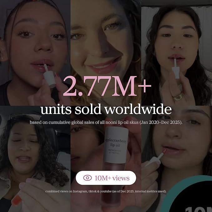 NOONI Korean Lip Oil - Applefig | Long-Lasting, Moisturizing, Plumping, Revitalizing for Dry Lips, Waterproof, No Peel Off, Hydrating, Nourishing Crystal Clear, 0.12 FL Oz