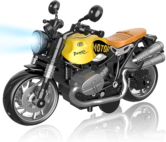 Motorcycle Toy for Metal Die-cast, Toy Motorcycle with Lights, Sounds & Automatic Drive for Boys & Girls Aged 3-12（Yellow）