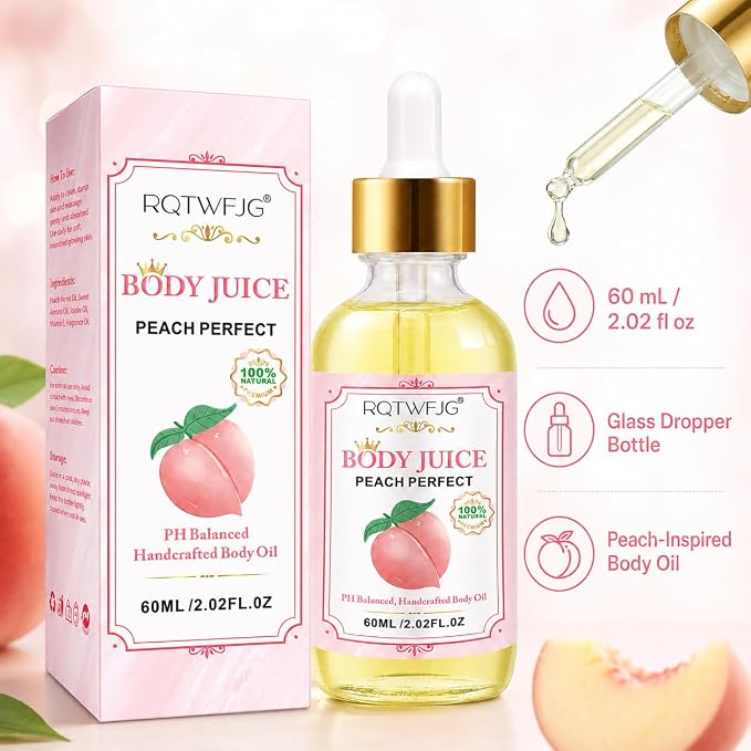 Peach Body Oil, 2.02 Fl Oz, Lightweight Body Moisturizer Oil with Dropper, Peach Scented Skin Care Oil for Dry-Feeling Skin, Massage and Daily Body Care (2.02 Fl Oz (Pack of 3))