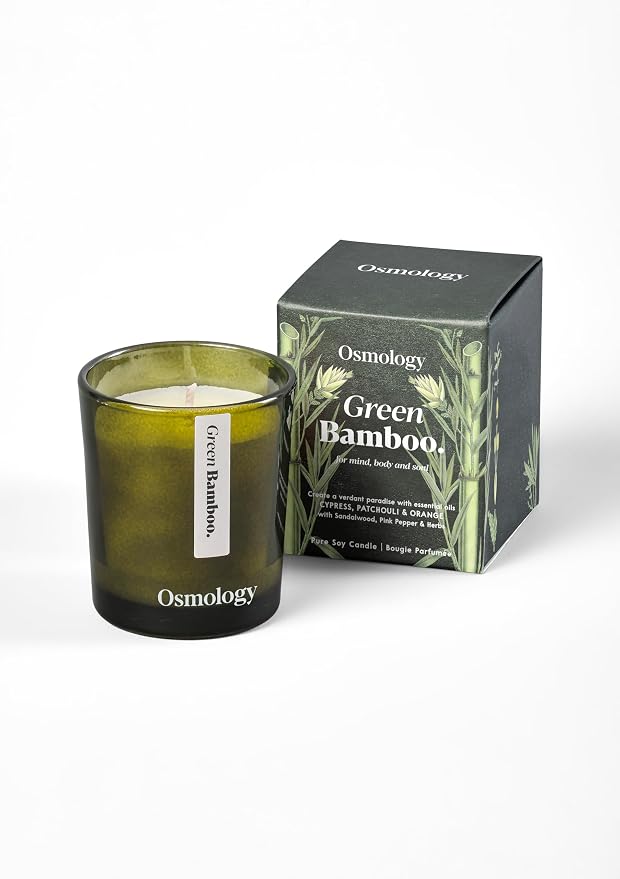 Green Bamboo Aromatherapy Candle – Patchouli, Sandalwood & Cypress Scented Candle, Plant-Based Wax, Mini 2.8 oz, 15 Hour Burn Time, Fresh & Grounding Candle