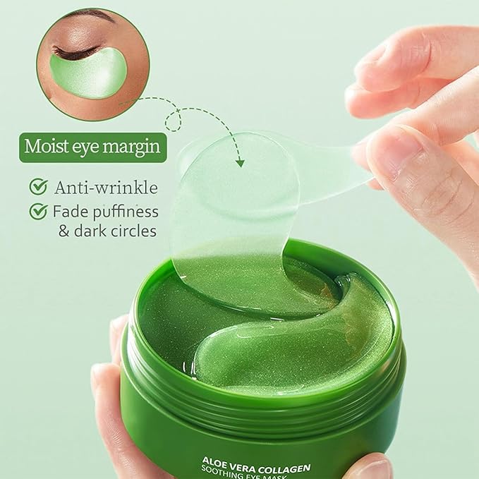 60 PCS Under Eye Patches with Aloe Vera - Natural Eye Mask for Dark Circles, Puffiness & Wrinkles, Anti-Aging Eye Gels to Firm & Smooth Fine Lines, Bags & Under Eye Skin