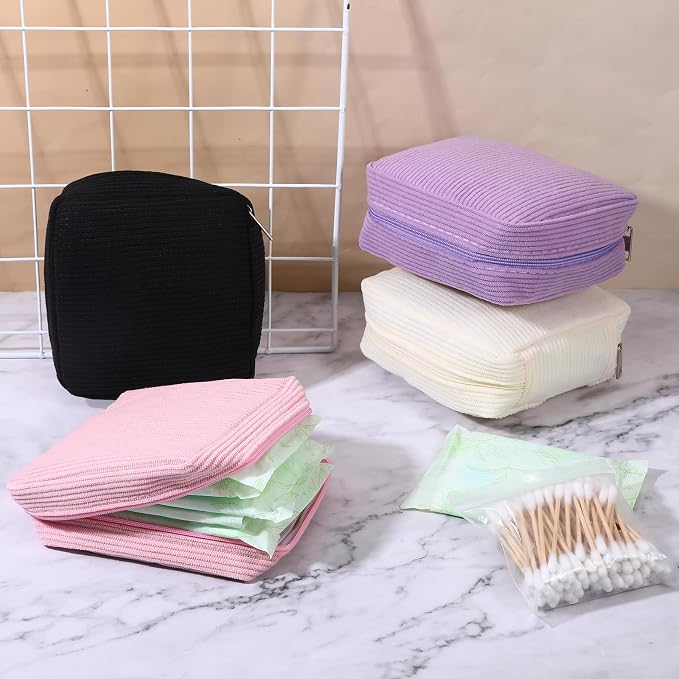 4 PCS Sanitary Napkin Storage Bag, Menstrual Pad Zipper Period Pouch Portable Period Bag Panty Liners, Pad Pouch with Zipper for Women Ladies Daily Use Purse Travel(Solid Color,4 Colors)