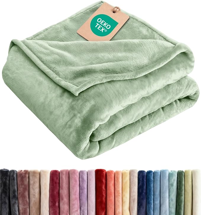 Fleece Blanket Kids Size - Ultra-Soft Flannel Fleece Blanket - Celadon | Soft, Warm, Outdoor Picnic Blanket for Camping, Travel, Lightweight, Cozy, Anti-Static, Home Decor Gifts for Men & Women
