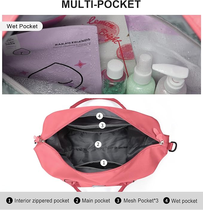 Travel Duffel Bag, Carry On Overnight Weekender Bags for Women | Travel Bag with Wet Pocket & Trolley Sleeve, For Spirit Airlines 18x14x8 Personal Item Bag