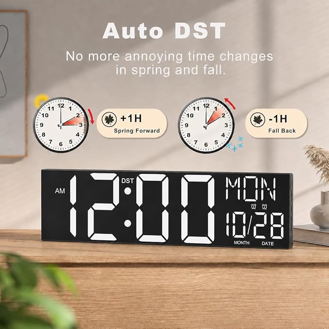 JALL 30" Giant Digital Wall Clock, Extra Large LED Clock with Remote, Huge Wall Clock with Jumbo Numbers for Living Room, White