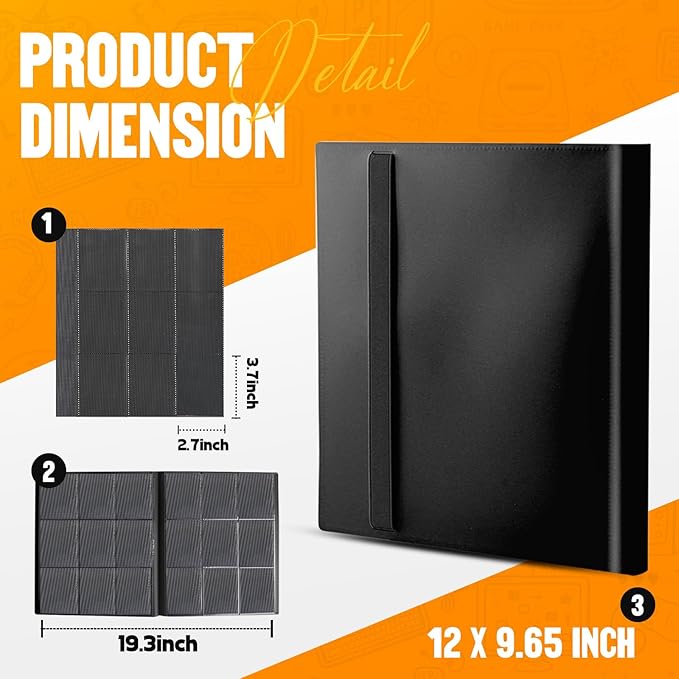 Card Binder 9-Pockets, Trading Card Binder, 20 Pages, 360 Card Capacity Collection Binder, Card Folder for MTG, TCG, Game Cards & Sports Cards（Black）
