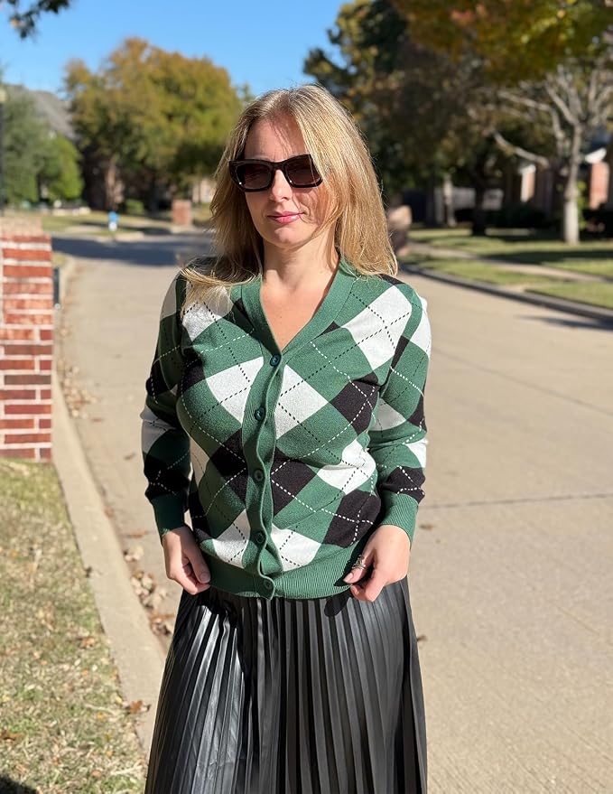 GRACE KARIN Womens Cardigan Sweater Fall Fashion Argyle Sweater Button Up Cardigan Teacher Outfits Preppy Clothes