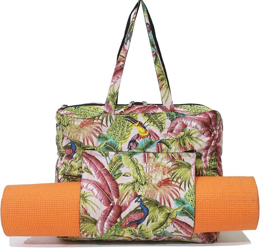 INDIAN CRAFT CASTLE Tote Bag with Yoga Mat Carrier Pocket Carryall Shoulder Bag for Office, Workout, Pilates, Travel, Beach and Gym