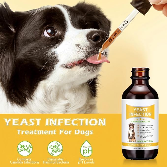 Yeast Infection Treatment for Dogs - Natural Dog Ear Infection Drops for Itch & Allergy Relief, Soothes Skin Inflammation, Dog Yeast Infection Treatment for All Breeds & Sizes, 2 fl oz