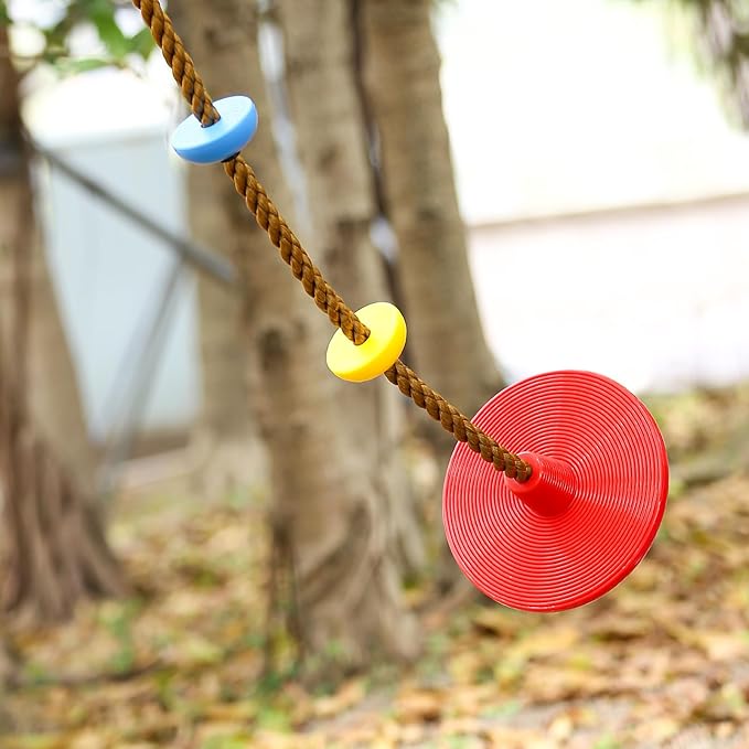 Climbing Rope Tree Swing with Platforms and Disc Swing Seat Set Outdoor Playground Accessories for Kids Including Hanging Strap & Carabiner Rope Swings for Tree Outdoor Swing Set Accessories