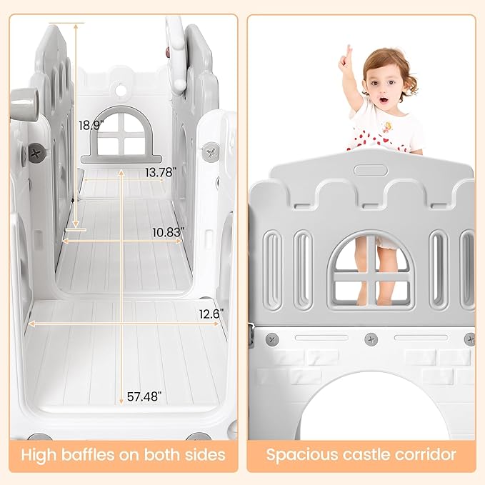 GarveeLife 8-in-1 Toddler Indoor Playground with Slide: Baby Slide Playset for Toddlers Ages 1-3 Outdoor Play, Kids Slide Includes Basketball Hoop, Climber, Crawling Tunnel, Telescope, Toy Storage