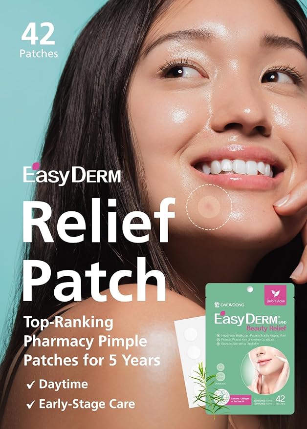 EasyDerm Relief Invisible Patch 3 Packs(126 counts) I 10,000 ppm Tea Tree Oil, Pimple Patch, Ultra-slim 0.1mm, Waterpoof, Korean Pimple Patches, Travel Essentials, Clear Skin Season