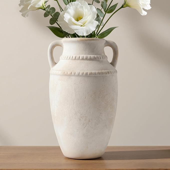 Ceramic Flower Vase, 10.2" Rustic Farmhouse Vase for Home Decor, Glazed Pottery Vase for Fresh Flowers, Pampas Grass, Coffee Table, Dining Table, Mantel and Bookshelf